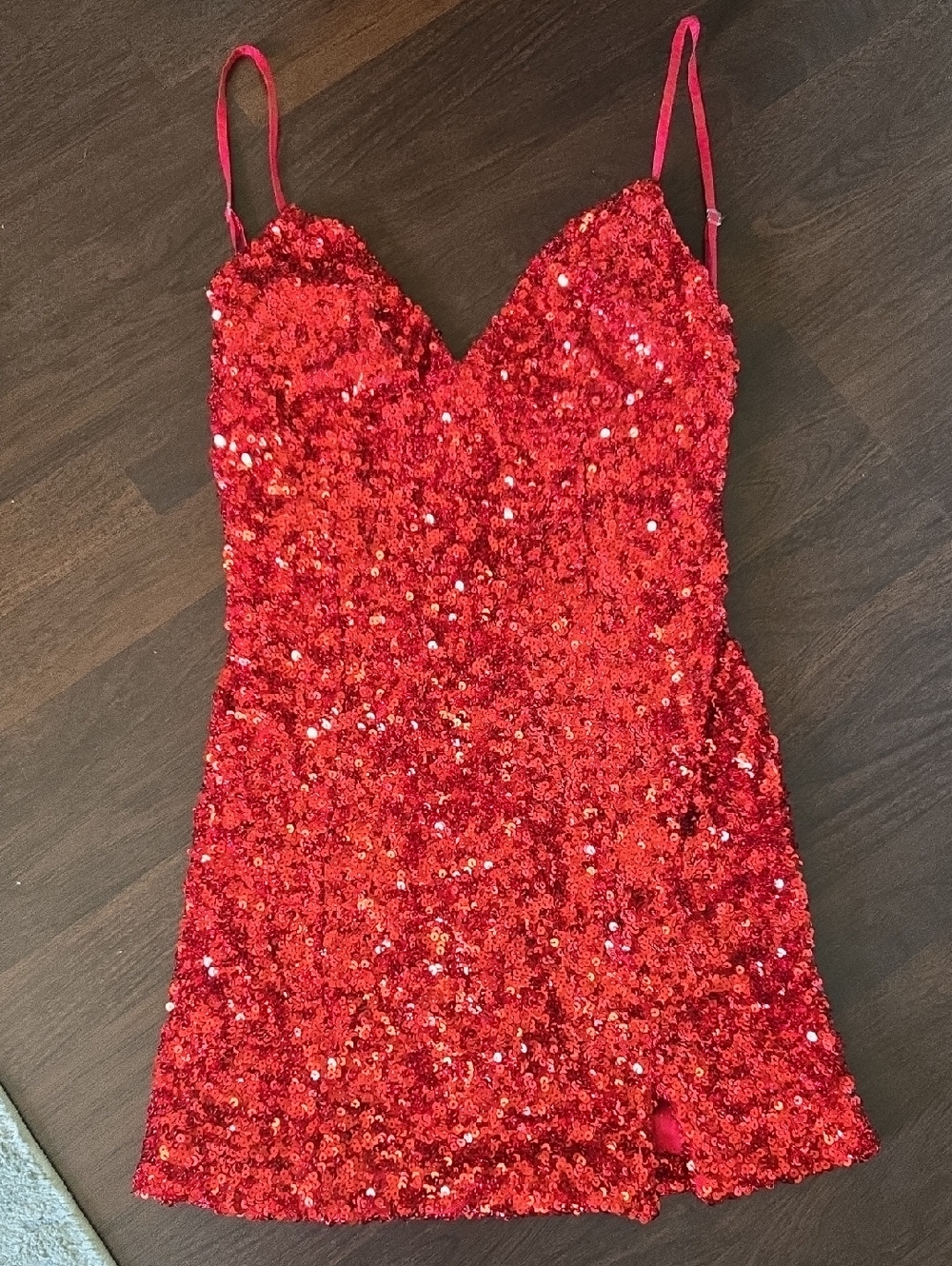 Red Sequin Mini Dress with Spaghetti Straps